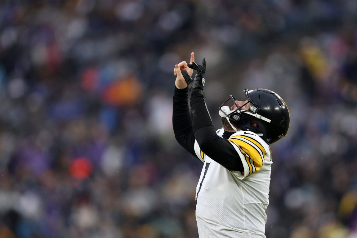 <i>Patrick Smith/Getty Images</i><br/>Ben Roethlisberger celebrates a touchdown during the fourth quarter against the Baltimore Ravens.