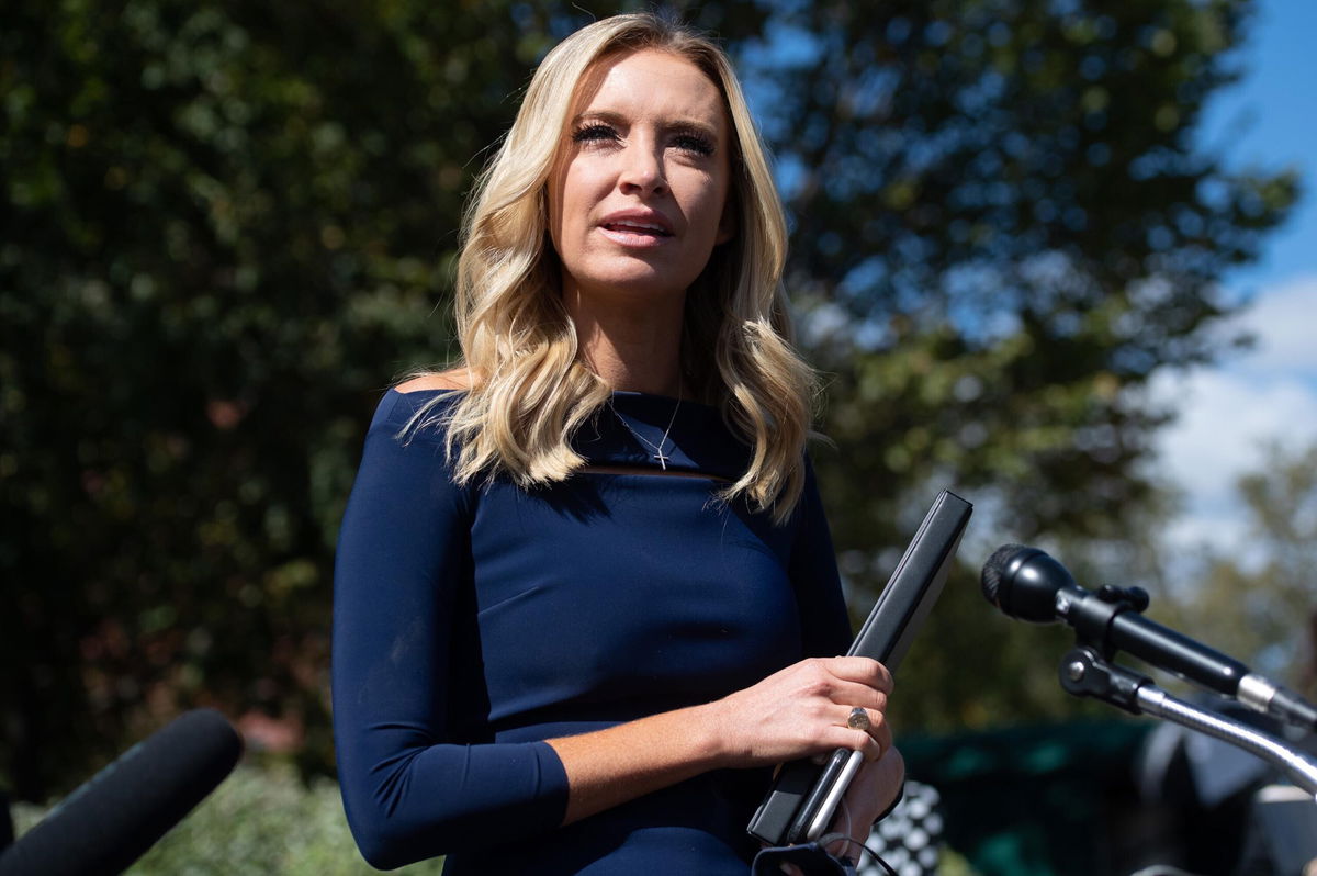 <i>SAUL LOEB/AFP/Getty Images</i><br/>Then-White House Press Secretary Kayleigh McEnany speaks with members of the media at the White House in Washington