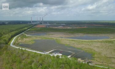 A coal ash pond is shown next to Alabama Power's James M. Barry Electric Generating Plant in Bucks