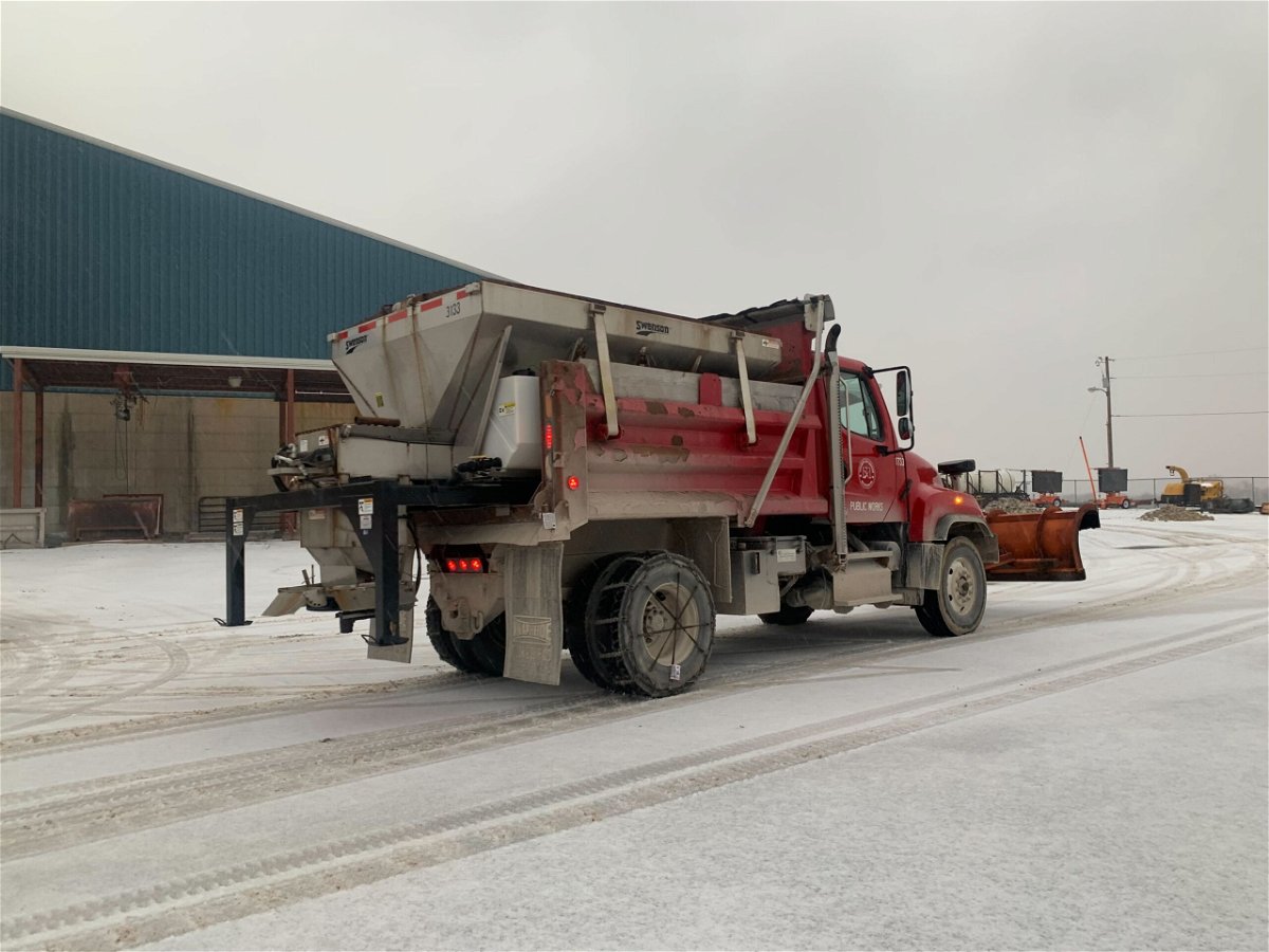 A Boone County Road and Bridge plow truck heads out Thursday, Feb. 17, 2022.