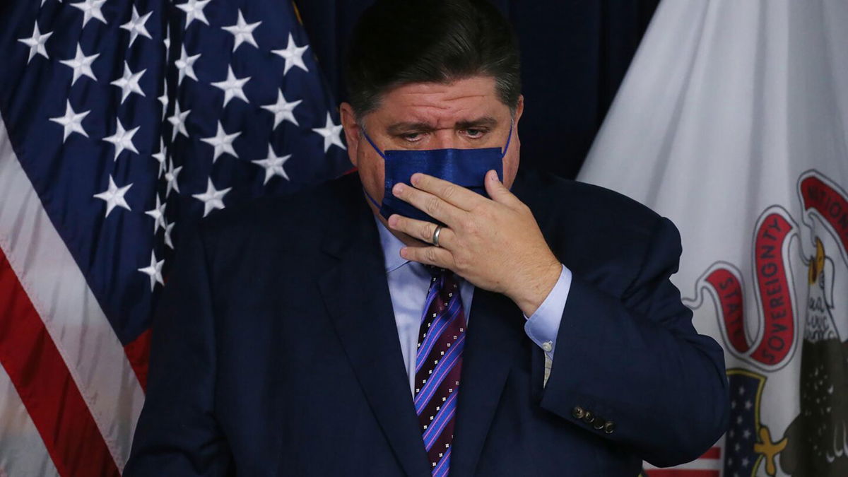 <i>Antonio Perez/Chicago Tribune/Tribune News Service/Getty Images</i><br/>Illinois Gov. J.B. Pritzker is seen speaking on August 26