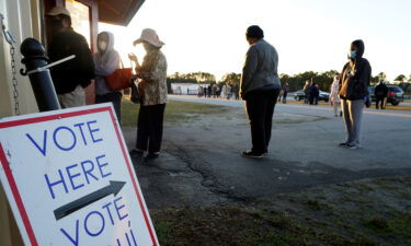 Voters stand in line to cast their ballots during the first day of early voting in the US Senate runoff at the Gwinnett Fairgrounds