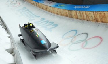 Shanwayne Stephens and his pusher Nimroy Turgott from Team Jamaica compete in the two-man bobsled on February 14.
