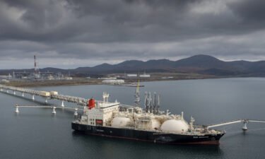 The tanker Sun Arrows loads its cargo of liquefied natural gas from the Sakhalin-2 project in the port of Prigorodnoye
