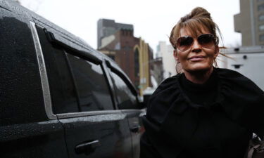 Former Alaska Governor Sarah Palin arrives at a federal court in Manhattan on February 3 in New York City to resume a case against the New York Times after it was postponed because she tested positive for Covid-19.