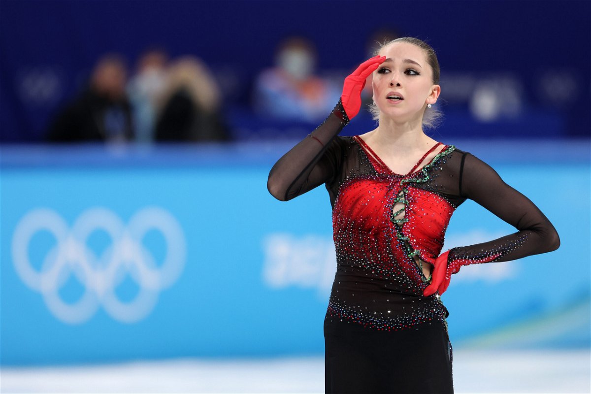 <i>Lintao Zhang/Getty Images AsiaPac/Getty Images</i><br/>Valieva won her first Olympic gold medal in the figure skating team event at Beijing 2022.