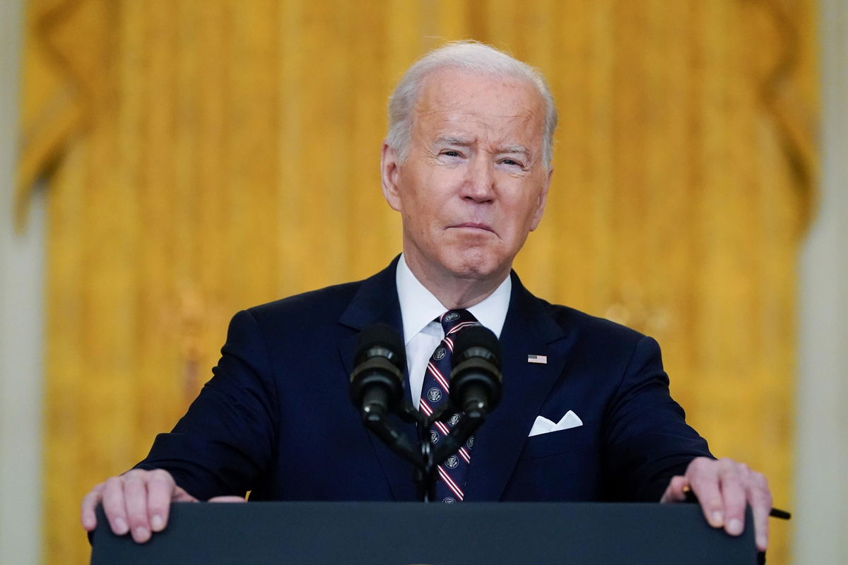 <i>Alex Brandon/AP</i><br/>President Joe Biden speaks about Ukraine in the East Room of the White House