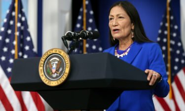US Interior Secretary Deb Haaland is pictured here at the 2021 Tribal Nations Summit in November 2021.