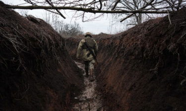 A Ukrainian soldier is seen out of Svitlodarsk