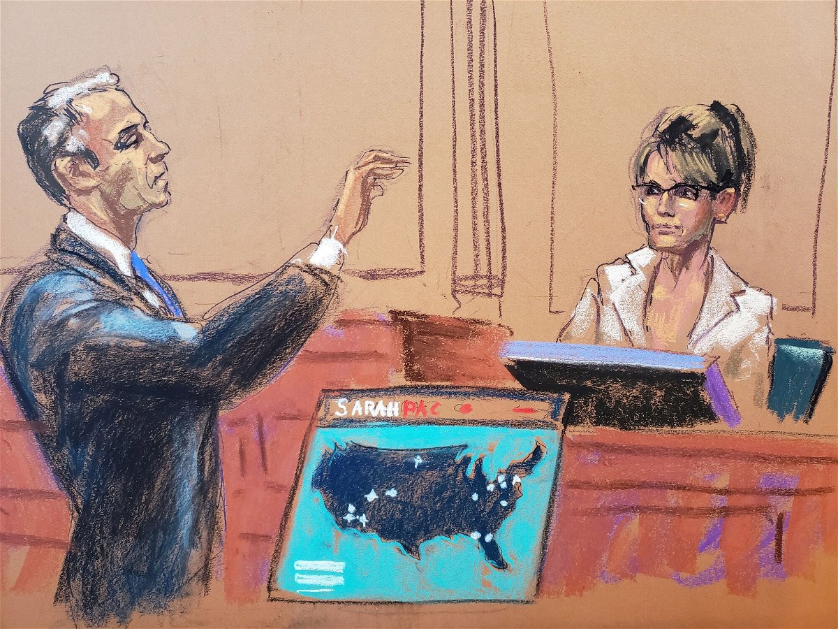 <i>Jane Rosenberg/Reuters</i><br/>Sarah Palin is questioned by NY Times lawyer David Axelrod during her defamation lawsuit trial against the New York Times