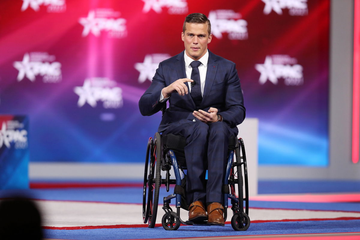 <i>Joe Raedle/Getty Images</i><br/>Rep. Madison Cawthorn (R-NC) addresses the Conservative Political Action Conference being held in the Hyatt Regency on February 26