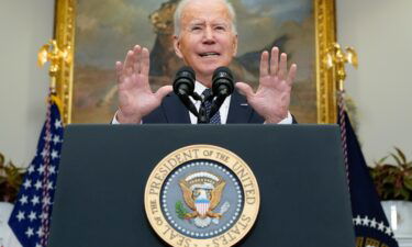 President Joe Biden speaks about Ukraine in the Roosevelt Room of the White House