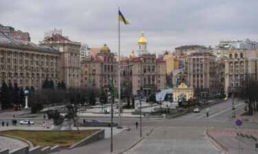 The almost deserted center of the Ukrainian capital of Kyiv is seen on February 25