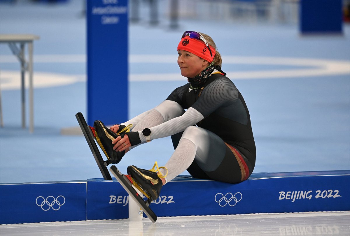 <i>Wu Wei/Xinhua/Getty Images</i><br/>Claudia Pechstein takes part in a training session in Beijing.
