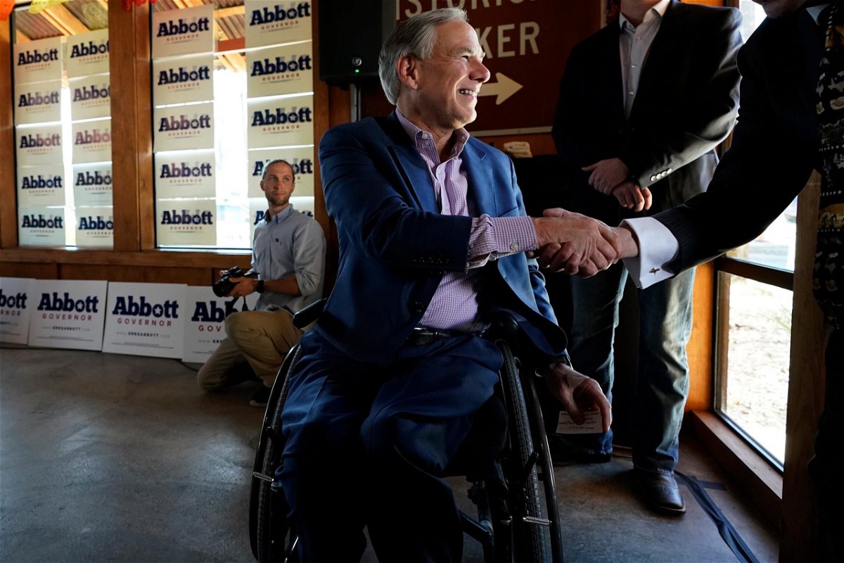 <i>Eric Gay/AP</i><br/>Texas Gov. Greg Abbott makes a campaign stop in San Antonio on February 17