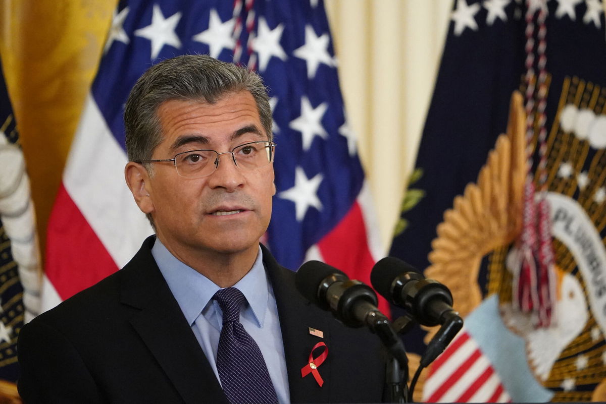 <i>Mandel Ngan/AFP/Getty Images</i><br/>Health and Human Services Secretary Xavier Becerra speaks during a World AIDS Day commemoration in the East Room of the White House in Washington on December 1