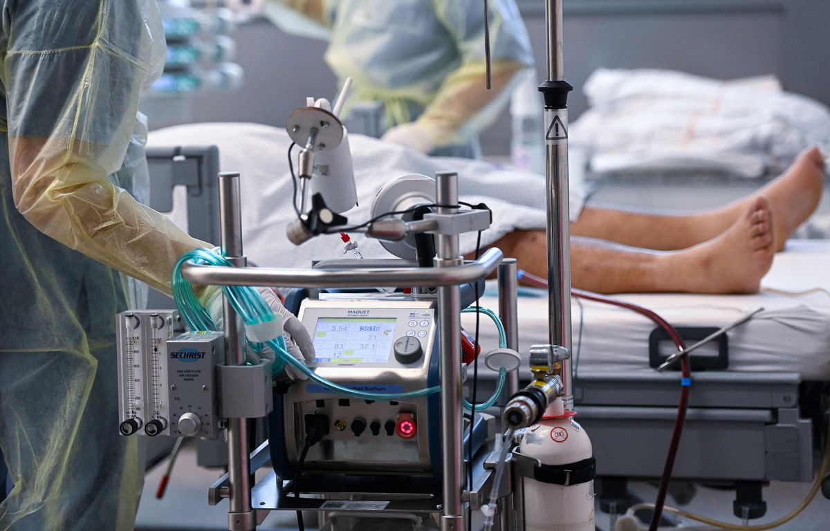 <i>Ina Fassbender/AFP/Getty Images</i><br/>A patient affected by Covid-19 lies with an artificial respiration ECMO in the Covid-19 intensive care unit at a hospital in Bochum