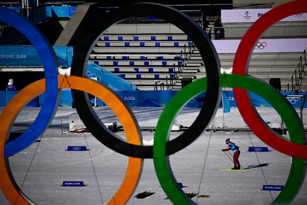 <i>Tobias Schwarz/AFP/Getty Images</i><br/>An athlete is pictured through the Olympic rings while training during a practice session on February 3