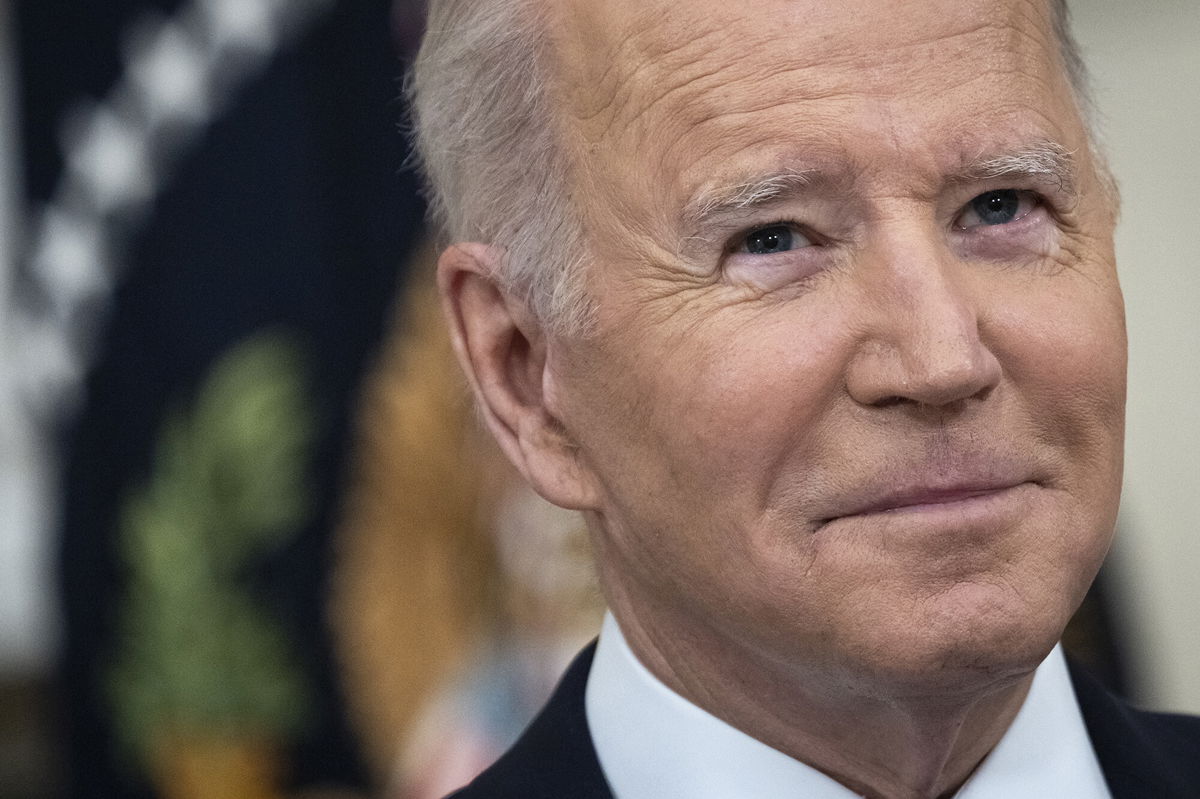 <i>Drew Angerer/Getty Images</i><br/>President Joe Biden sets first-year record with 6.6 million jobs added. Biden here speaks during a meeting with private sector CEOs at the White House on January 26