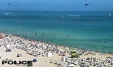 Miami Beach Police shared a video on Twitter of a helicopter falling into the Atlantic Ocean on Saturday