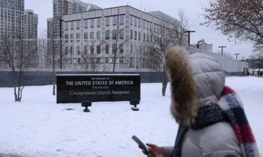 US orders evacuation of most embassy staff in Ukraine as fears of a Russian invasion grow. This image shows the U.S. Embassy on January 24