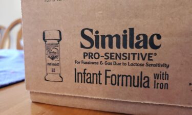 Close-up shot of the logo for Similac Pro-Sensitive Infant formula printed on a cardboard box in Lafayette