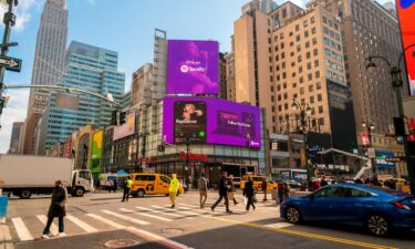 Advertising for the music streaming service Spotify in Herald Square in New York City on February 8