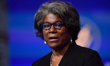 U.S. Ambassador to the United Nations nominee Linda Thomas-Greenfield speaks after being introduced by President-elect Joe Biden as he introduces key foreign policy and national security nominees and appointments at the Queen Theatre on November 24