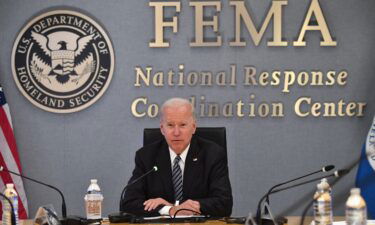 FEMA is launching a feature that would let Americans text to find an open shelter in the event of a major disaster. President Joe Biden is seen here at FEMA headquarters in Washington