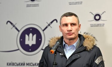 Kyiv mayor Vitali Klitschko speaks during a visit to a volunteers recruitment center in Kyiv on February 2