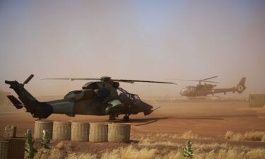 A Eurocopter Tiger helicopter is seen at a French military base in Gao