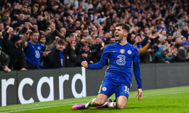 Pulisic celebrates scoring Chelsea's second goal against Lille.