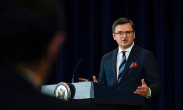 Ukraine's Foreign Minister Dmytro Kuleba speaks during a news conference with Secretary of State Antony Blinken at the State Department in Washington