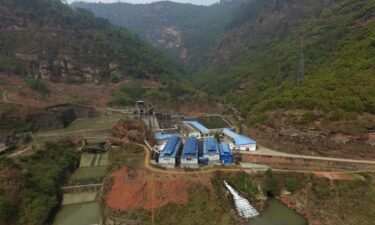 An aerial view of a bitcoin farm next to a hydropower station in Mabian Yi Autonomous County