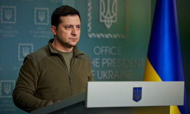 Ukrainian President Volodymyr Zelenskiy makes a statement in Kyiv on Friday.