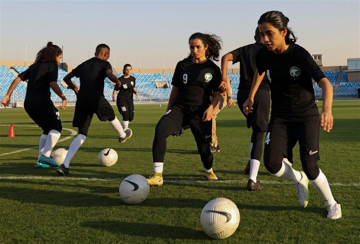 <i>Fayez Nureldine/AFP/Getty Images</i><br/>Players of the first Saudi women's football team attend a session in November 2