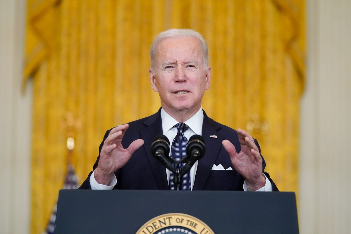 <i>Alex Brandon/AP</i><br/>President Joe Biden speaks about Ukraine in the East Room of the White House