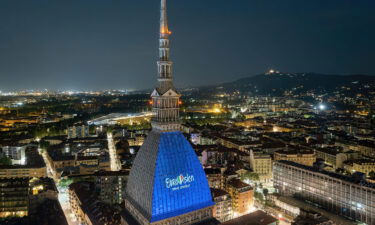 Eurovision Song Contest logo projected on the Mole Antonelliana in January 2022 in Turin