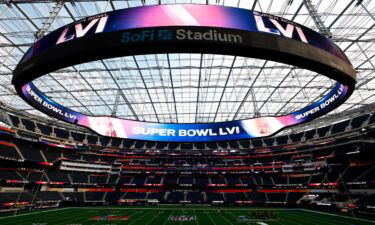 A view of SoFi Stadium as workers prepare for Super Bowl LVI on February 01