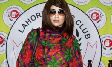 Pakistani social media celebrity Qandeel Baloch at a press conference in Lahore in June