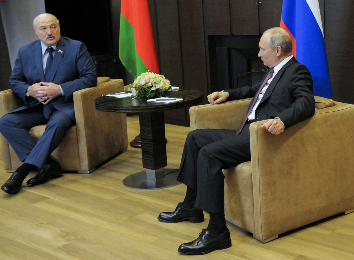 <i>Mikhail Klimentyev/Sputnik/AFP/Getty Images</i><br/>Russian President Vladimir Putin (R) meets with his Belarusian counterpart Alexander Lukashenko in Sochi