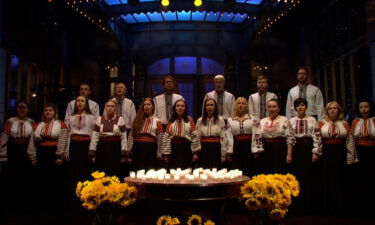 Saturday Night Live cast members Kate McKinnon and Cecily Strong stood center stage at Studio 8H and introduced viewers to the Ukrainian Chorus Dumka of New York.