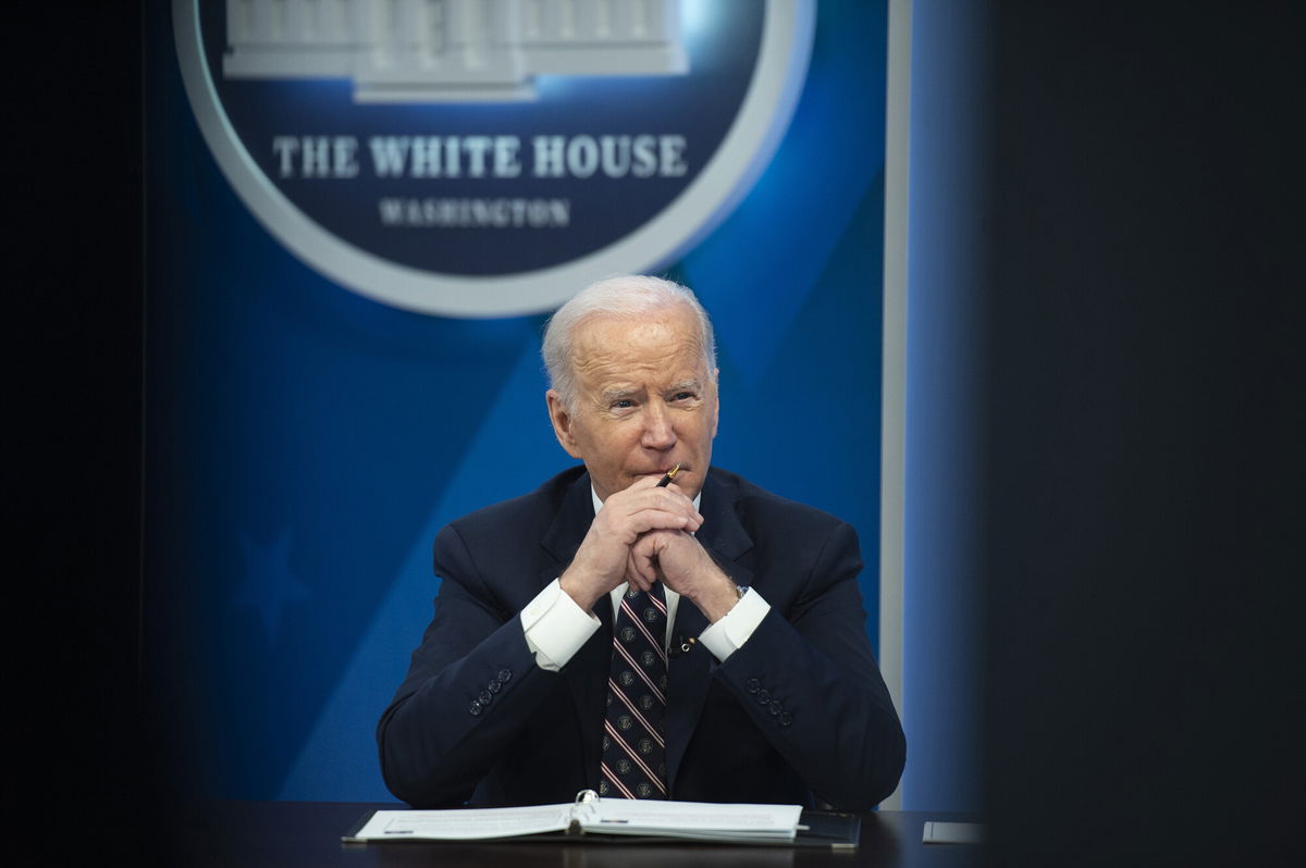 <i>Bonnie Cash/UPI/Shutterstock</i><br/>President Joe Biden speaks from the White House on Tuesday during a virtual event discussing securing critical mineral supply chains