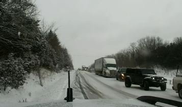 Traffic was at a standstill on Interstate 70 near Route J west of Columbia on Thursday, Feb. 17, 2022.