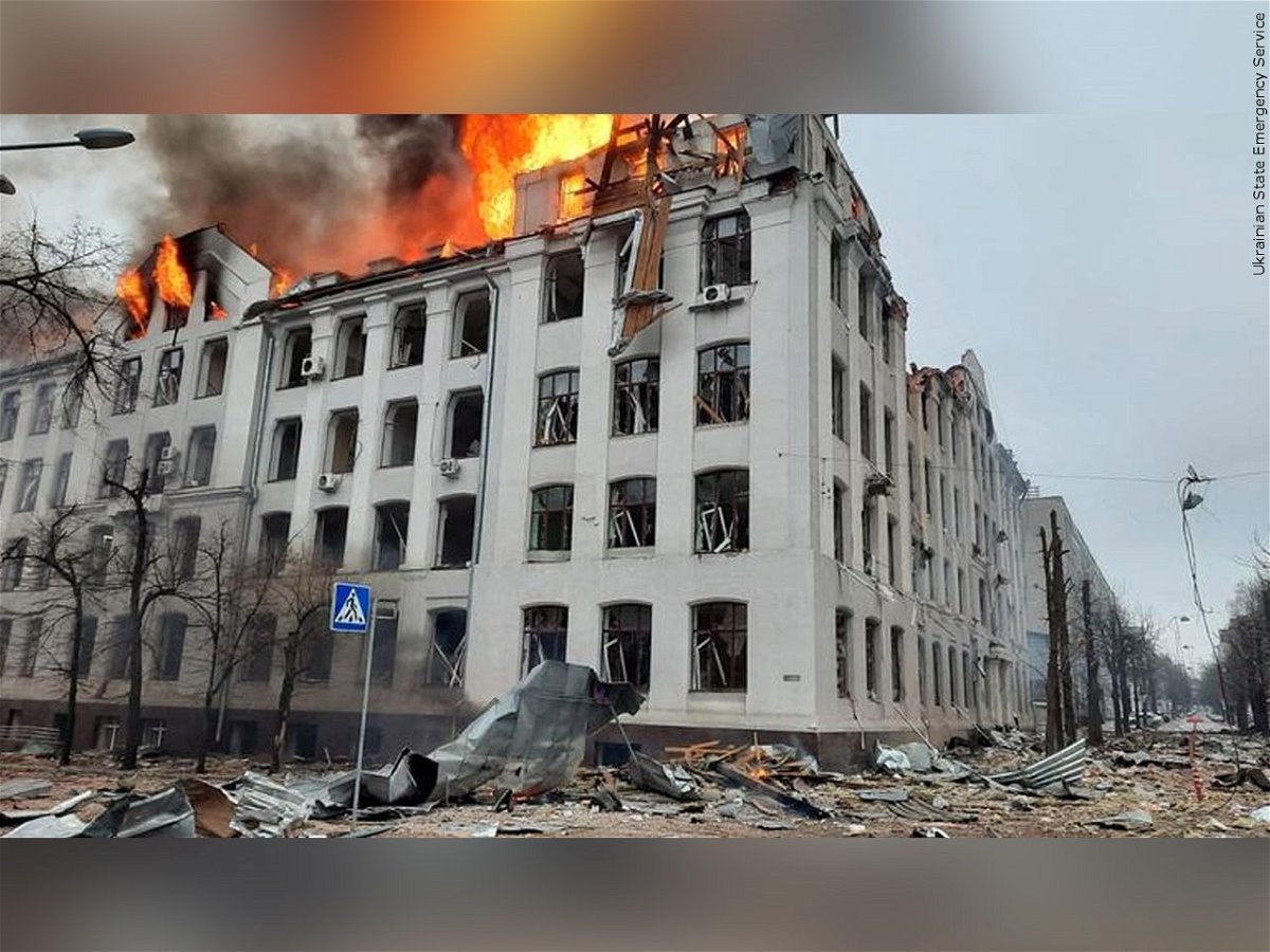 National University after shelling in Kharkiv, Ukraine, on Wednesday, March 2, 2022.