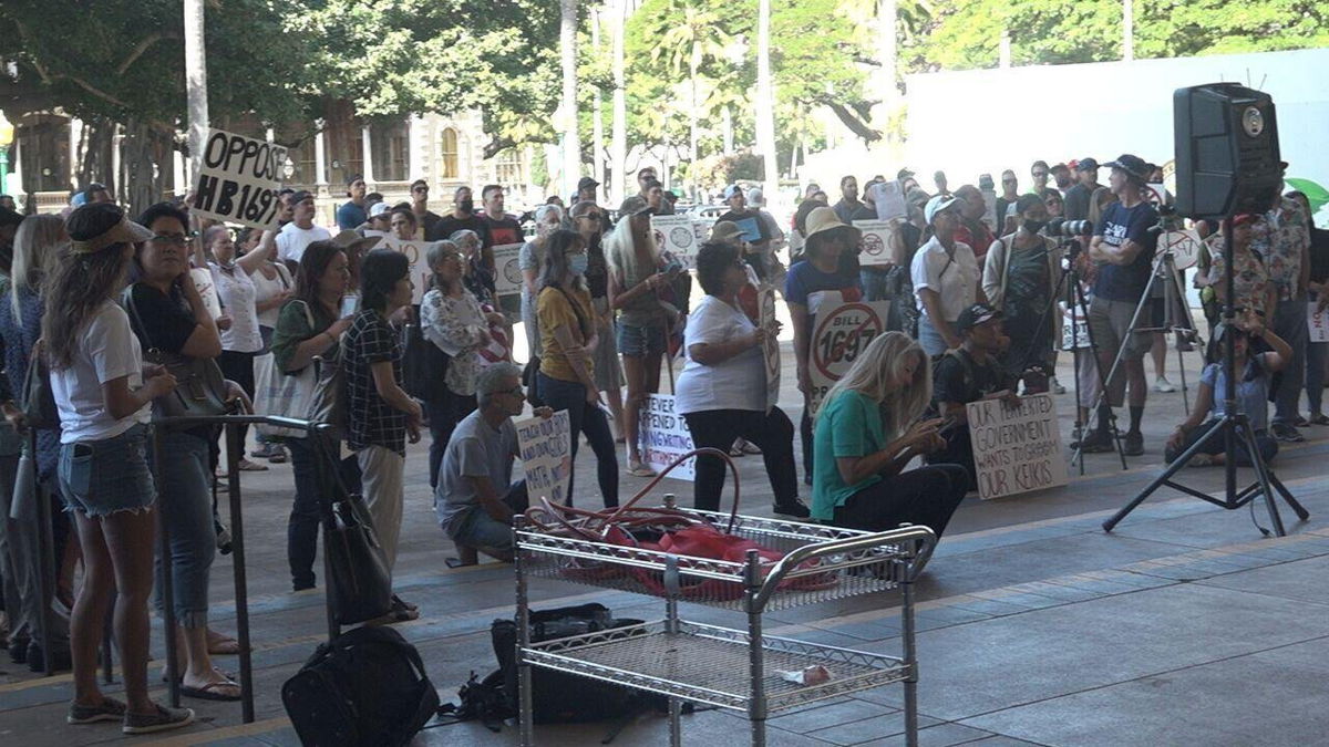 <i>KITV</i><br/>Dozens of parents gathered at the Hawaii State Capitol to protest House Bill 1697. If passed