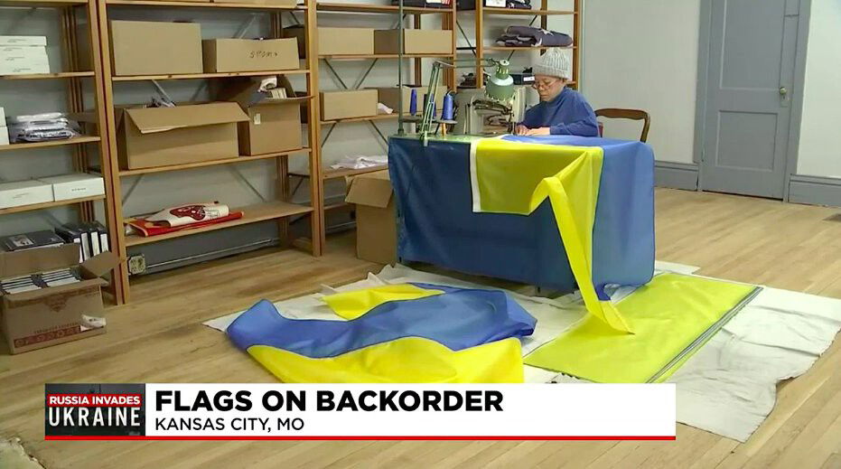 <i>KCTV</i><br/>A local flag manufacturer is struggling to keep up with demand for Ukrainian flag.