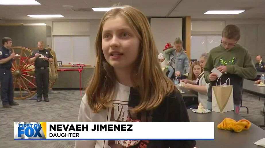 <i>KPTV</i><br/>The Banks Fire District and friends and family of 11-year-old Nevaeh Jimenez gathered at the fire station to present her with the award.