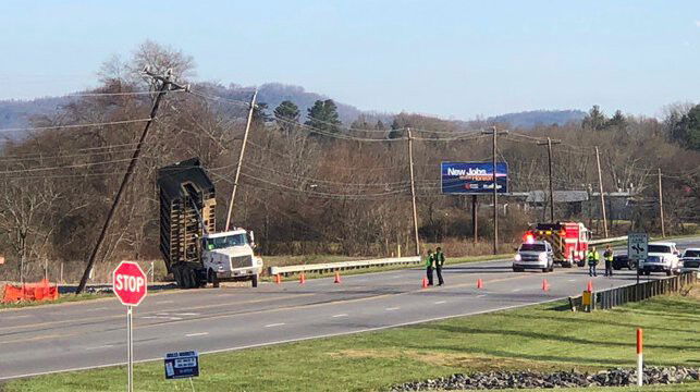 <i>WLOS</i><br/>Both directions of NC-191/280 are closed near North Mills River Road in Henderson County after a dump truck crashed into powerlines.