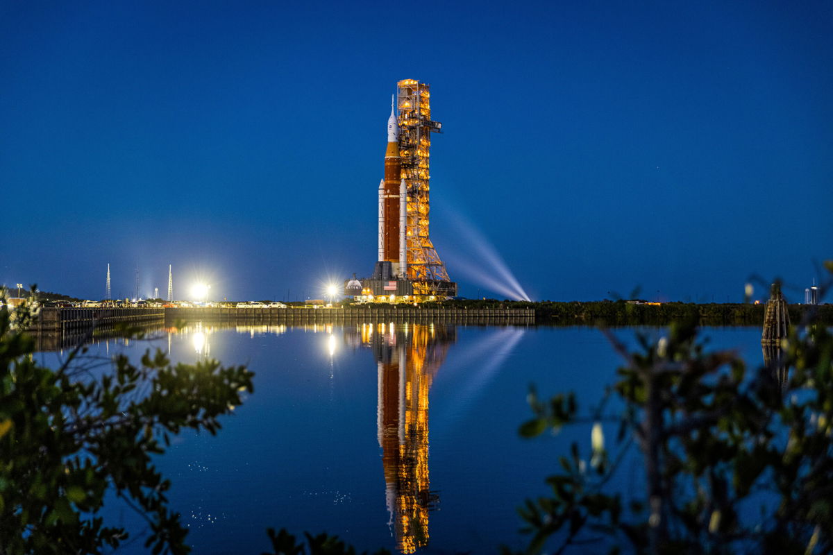 <i>Alex G Perez/Sipa USA/AP</i><br/>NASA's new Moon rocket at Kennedy Space Center making its first journey to the launch pad.